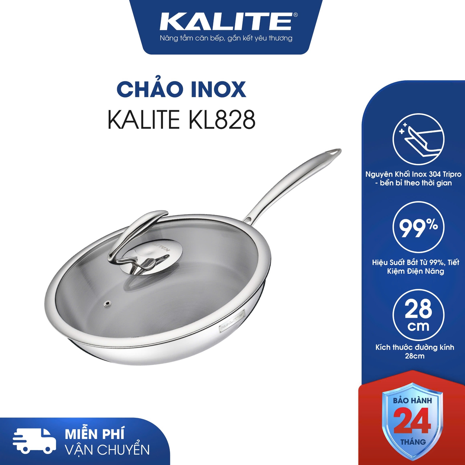 Chảo Nguyên Khối Inox 304 Tripro Kalite KL828 Bền Đẹp