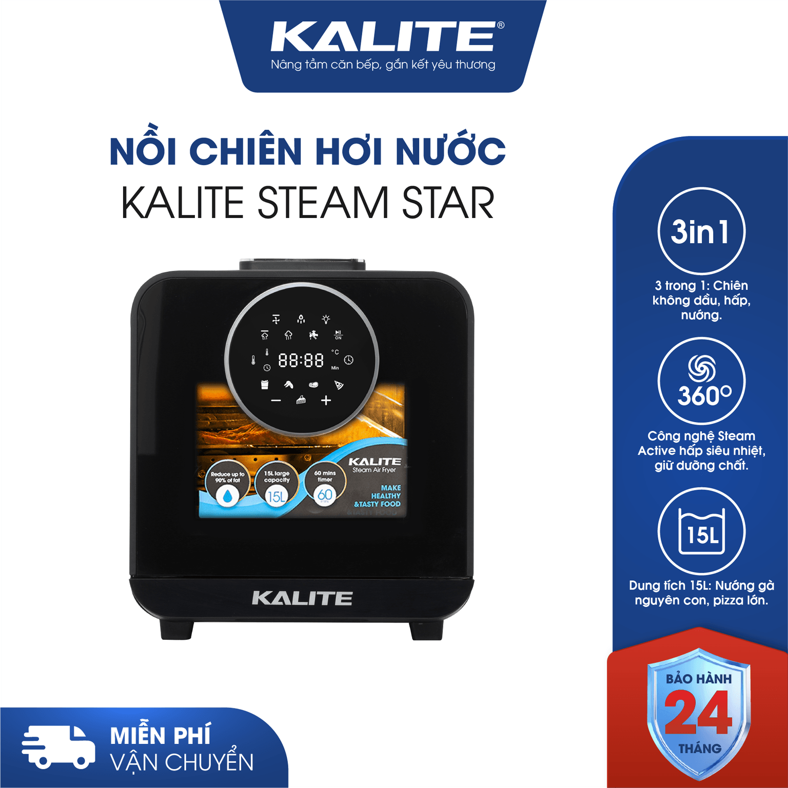 Nồi chiên hơi nước KALITE STEAM STAR 15 lít, đa năng