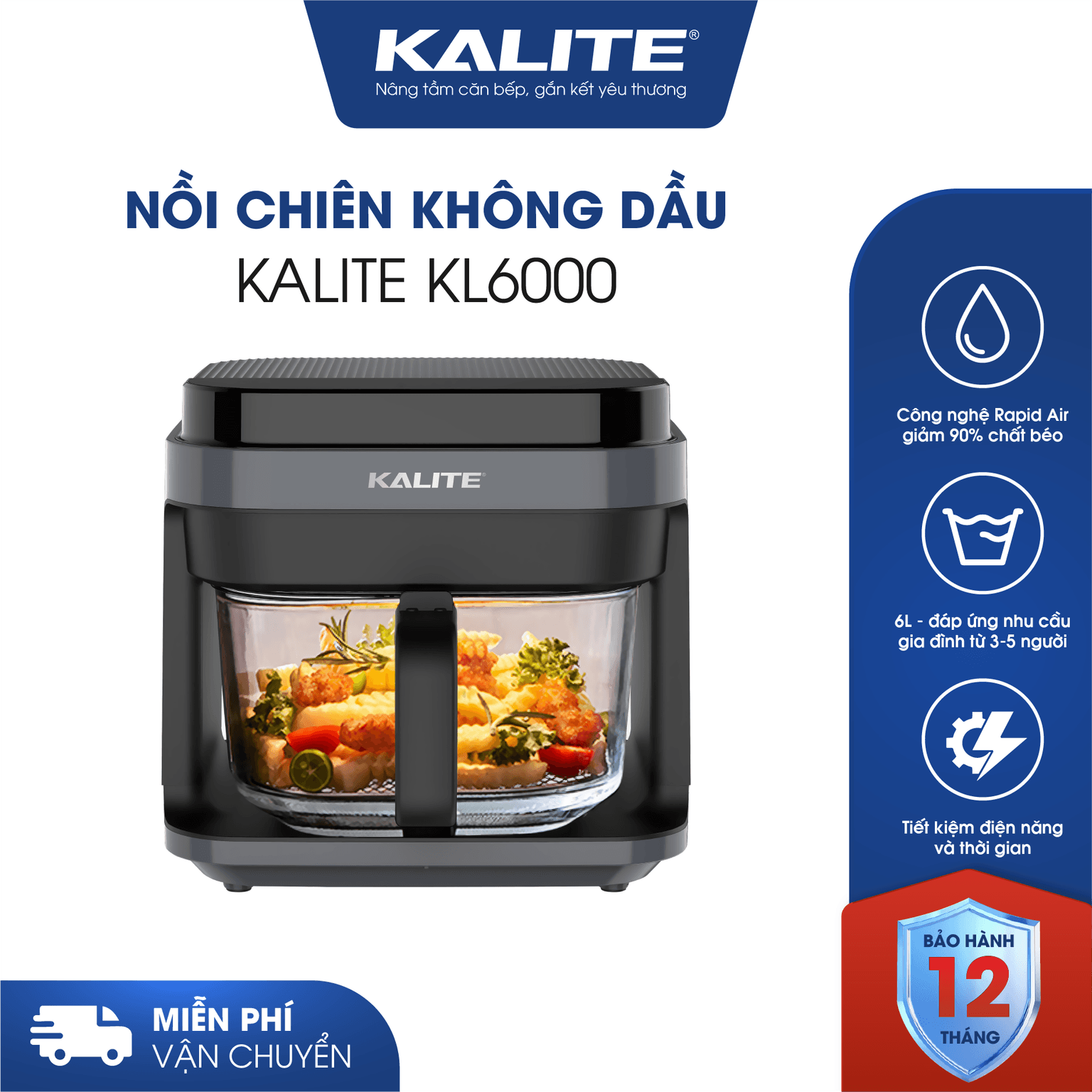 Nồi chiên không dầu KALITE KL6000 dung tích 6 Lít