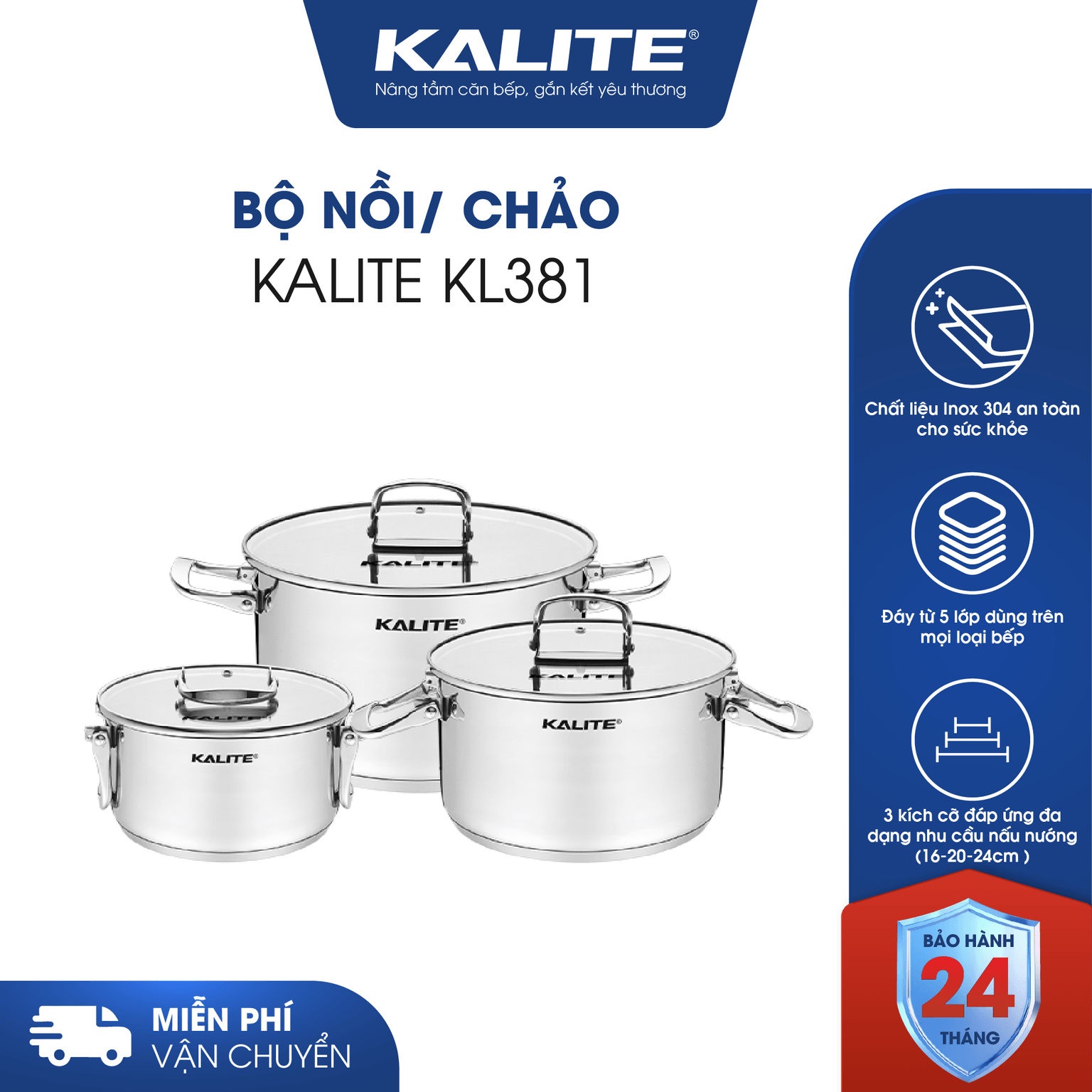 Bộ 3 nồi KALITE KL381 bền bỉ đáp ứng mọi nhu cầu nấu nướng