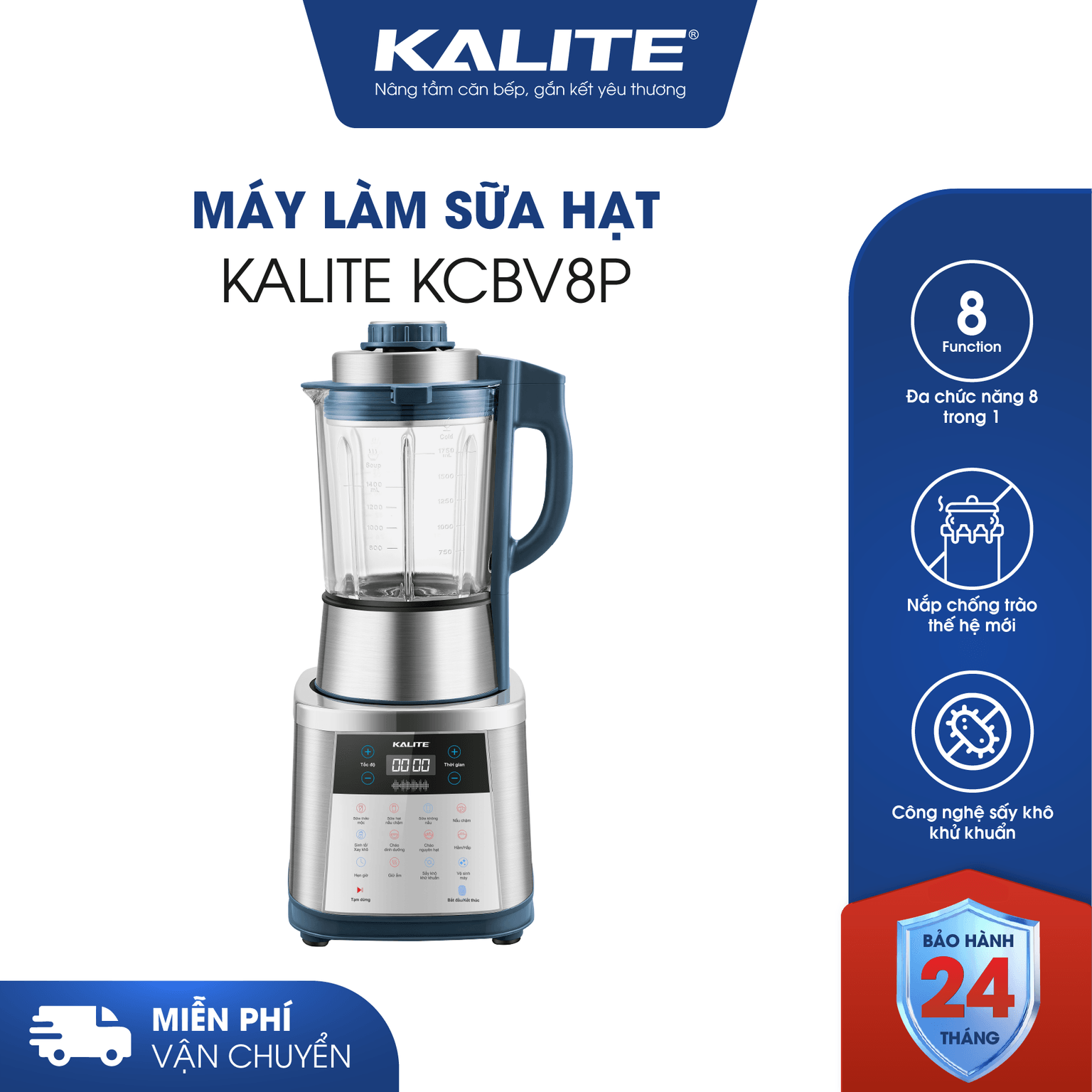 Máy làm sữa hạt KALITE KCBV8P bền bỉ chống trào đa năng 8in1