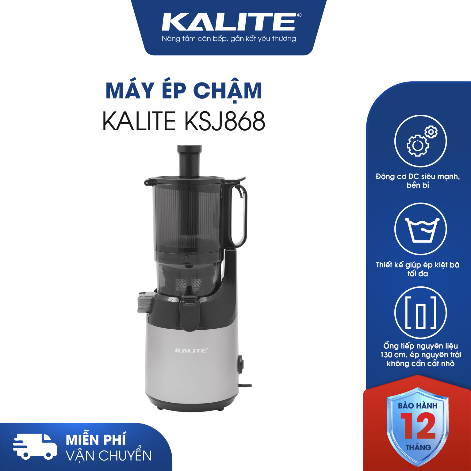 Máy ép chậm KALITE KSJ868 động cơ DC siêu khỏe ép kiệt bã