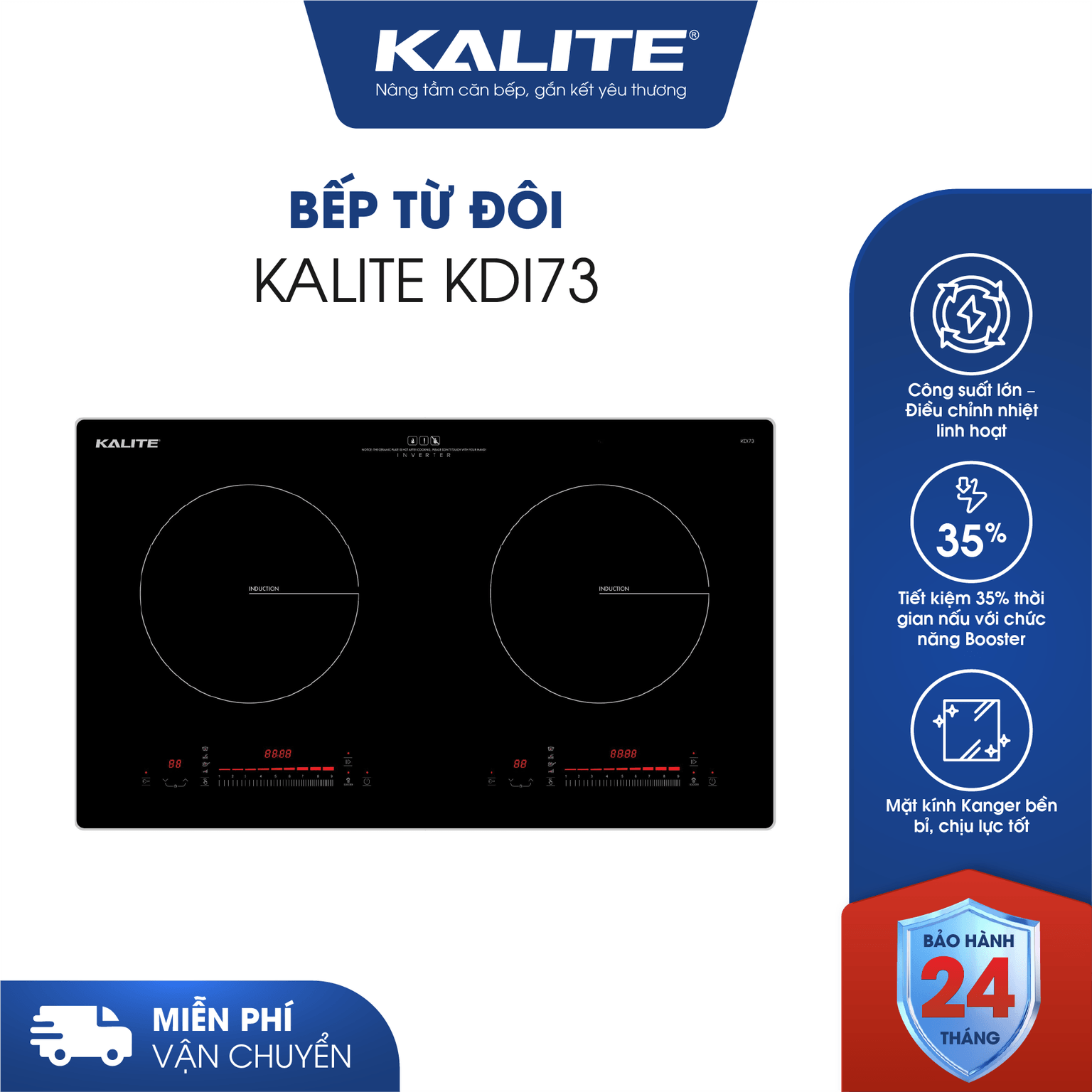 Bếp từ đôi KALITE KDI73 linh hoạt bền bỉ chịu nhiệt tốt