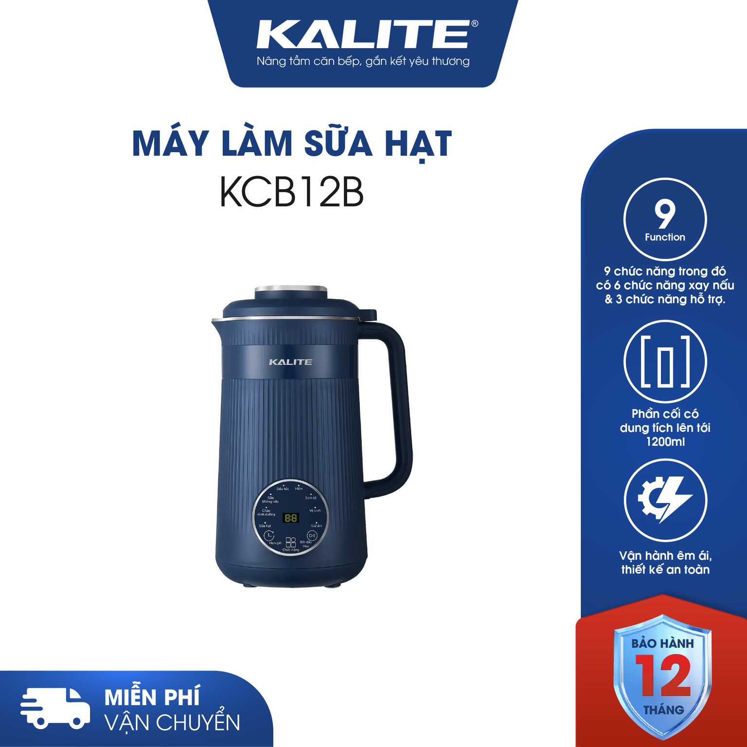 Máy làm sữa hạt mini Kalite KCB12B đa năng dung tích 1200ml