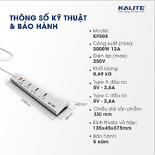 Ổ CẮM ĐIỆN ĐA NĂNG KALITE KPS08 TÍCH HỢP USB TYPE C, TYPE A - Ảnh 10
