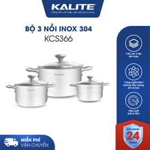 Bộ 3 nồi inox liền khối KALITE KCS366 - Bộ 3 size 18-20-24cm - Ảnh 1