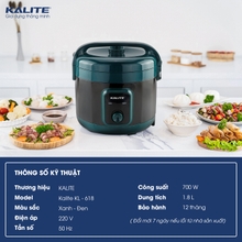 Nồi cơm điện KALITE KL-618 chống dính Teflon cao cấp bền đẹp 1,8L - Ảnh 2