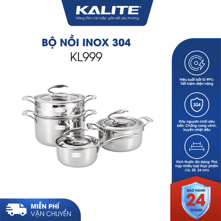 Bộ nồi nguyên khối inox 304 Tripro Kalite KL999 siêu bền