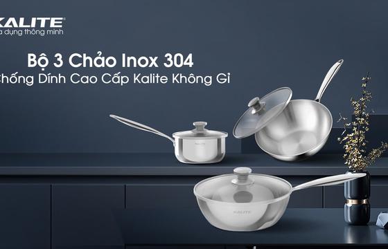 Bộ 3 Chảo Inox 304 Chống Dính Cao Cấp Kalite Không Gỉ