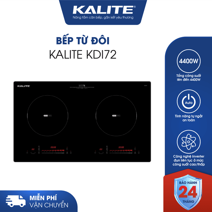 Bếp từ đôi KALITE KDI72 mặt kính sang trọng an toàn dễ vệ sinh