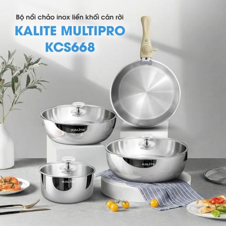 Bộ nồi chảo inox liền khối Kalite MultiPro KCS668, 8 món cán rời