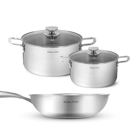 Bộ nồi chảo inox liền khối KALITE ECO Trio, inox 304 an toàn ,3 lớp bắt từ tốt