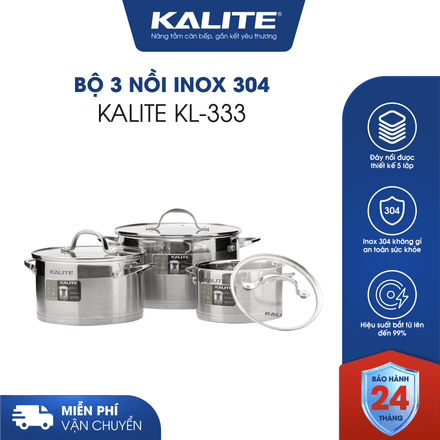 Bộ 3 nồi inox 304 KALITE KL-333 cao cấp đáy 5 lớp